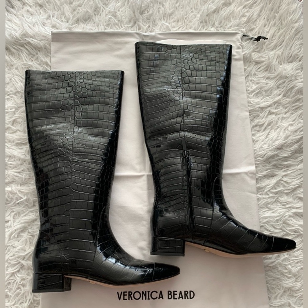 Veronica Beard Cecile Croc-Embossed Tall Boot | Wide-Calf black NWT - Picture 6 of 11
